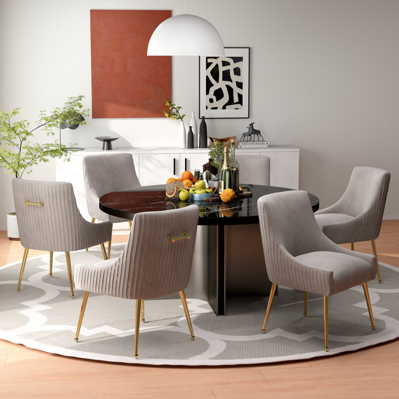 Baudel Tufted Velvet Metal Side Chair Dining Chair Set of 6 Beige